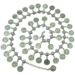 Silver plated coin belly dancing tassel waist chain belt gypsy bohemian hippie